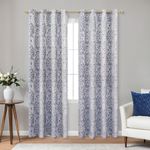 84 Inch Length Navy Blue Pattern Curtains for Living Room 2 Panel Set Grommet Damask Medallion Print Textured Jacquard 50% Blackout Darkening Window Curtain Drapes for Bedroom