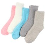 Abeillo Womens Fuzzy Socks Winter Warm Fluffy Socks Cozy Slipper Socks, 5Pairs Colorful Cute Microfiber Soft Home Sleeping Socks, Winter Plush Crew Socks for Women Size 4-8