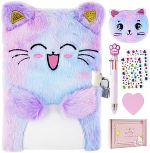 PJDRLLC Cat Diary with Lock, Gift for 6 7 8 Year Old Girl, Secret Diary Journal Notebook with Coin Purse, Multicolored Pen, Post-it Note, Stickers, Practical Gift for Birthday (A Happy Cat)