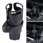 CGEAMDY Car Dual Cup Holder Adjustable, 360°rotating Car Coffee Drink Cup Holder Expander, 2 in 1 Multifunctional Car Cup Stand Expander for Cars, Water Coffee Cups(Carbon Fibre Black)