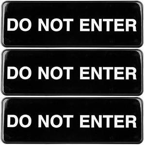 Excello Global Products Do Not Enter Sign: Easy to Mount Informative Plastic Sign with Symbols 9"x3", Pack of 3 (Black)