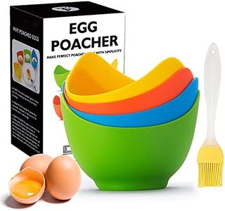 Egg Poacher - KRGMNHR Poached Egg Cooker with Ring Standers, Silicone Egg Poacher Cup for Microwave or Stovetop Egg Poaching, with Extra Oil Brush, BPA Free, 4 Pack