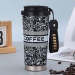 OLWICK® Coffee Travel Mug with Straw & Flip Lid | 500ml Stainless Steel Vacuum Tumbler Cup | Leak-Proof Thermos Mug for Coffee, Tea, Hot or Cold Beverages, Pack of 1, Simple-Black