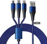 Bawanfa Multi 3 in 1 USB Long Charger Cable, 3M/10Ft 6A PD Fast Braided Charging Cord, Universal Multiple Ports Long Charging Cable with USB C/Micro USB/Lightning Connector