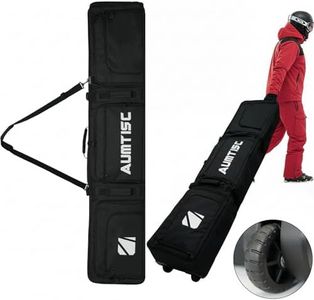 AUMTISC Snowboard Bag with Wheels, Padded Snow Board Bag for Air Travel Flying, Rolling Ski Bags for Single Board or Double Skis, Extendable 165-175cm Wheeled Snowboarding Luggage Bag, Black