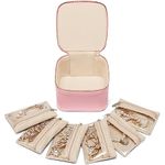 Vlando Travel Jewelry Box for Women,Faux Leather Jewelry Case with 6 Velvet Jewelry Zipper Pockets,Gift Ideas for Women Wife Earrings Necklace Rings Storage Boxes(Strawberry Pink)
