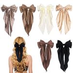 6 Pack Large Bow Hair Clips, Big Hair Bows for Women Satin Hair Ribbons Hair Barrette with Long Tail