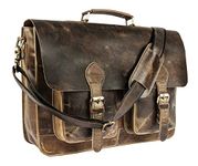 TUZECH Retro Buffalo Hunter Leather Laptop Messenger Bag Office Briefcase College Bag Leather Bag for Men and Women (15 Inches), Brown