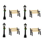 LOGOFUN 8Pcs Mini Street Lamp Post Miniature Park Bench Seat Mini Street Light Models Dollhouse Christmas Village Pathway Lantern Post for Xmas Fairy Garden Accessories