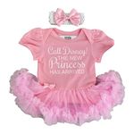 Newborn Baby Girl's Disney Princess Pink Tutu Romper with Headband, Call Disney The New Princess has Arrived Dress (0-3 Months)