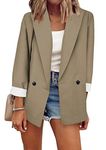 OMZIN Women's Lapel Collar Open Front Business Pockets Work Office Blazer Jacket Suit Khaki M