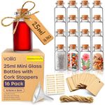 volila Small Glass Bottles with Corks (25ML x 16 Pack) Mini Glass Bottles with Stoppers - Small Bottles with Lids for DIY Crafts, Wedding Favours, Potion Bottles with Craft Labels, String and Funnel