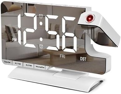 SZELAM Digital Clock,Alarm Clock Bedside with Projection,7.3" Mirror Clock with 180°Rotating Projector,Dual Alarm with 3 Mode,Brightnee Adjust,DST,Snooze,Charging Port,5 Levels Volume for Desk Teens