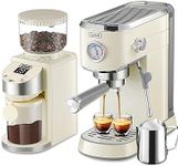 Gevi 20 Bar Compact Professional Espresso Coffee Machine with Milk Frother for Espresso, Latte and Cappuccino Burr Coffee Grinder with 35 Precise Grind Settings, Beige