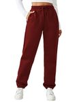 PINSPARK Sweatpant for Women Winter Fleece Jogger Pants Casual Baggy Athletic Pant Warm Up High Waist Bottoms Red