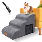 Almcmy Pet Stairs for Small Dogs, 3-Step High Density Foam Dog Ramp for High Beds Couch, Extra Wide Pet Steps with Non-Slip Bottom, Ideal for Older/Injured Dogs or Pets with Joint Pain, Grey