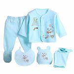 Gajaous Baby Boy Girl's 5PCS Newborn Cotton Grow Top Hat Pants PlaySuit Sets Outfit, Blue #3, 0-3 Months