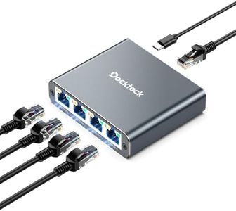 Ethernet Splitter 1 to 4 1000Mbps, Dockteck Internet Cable Splitter 1 in 4 Out High Speed Switch Network Gigabit for LAN RJ45 Port Router Switch Work with Cat5/5e/6/7/8 Cable (Silver Grey)