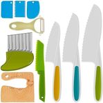 10 Pieces Kids Cooking Cutter Set Safe Reusable Plastic Toddler Kitchen Cutter Set Safe Kitchen Cutter Set with Wooden Cutter Serrated Cutter Potato Cutter Peeler for Cutting Fruit Vegetable Dessert (Green)