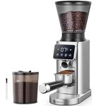 AMZCHEF Conical Burr Coffee Grinder Electric - Upgraded 48 Precise Settings, LED Touch Display, Espresso Portafilter Holder & Anti-Static Technology for Home, Silver
