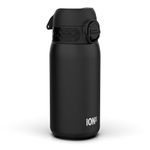 Ion8 Insulated Steel Water Bottle, 320 ml/11 oz, Leak Proof, Easy to Open, Secure Lock, Dishwasher Safe, Carry Handle, Hygienic Flip Cover, Metal Water Bottle, Durable Stainless Steel, Black