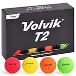 Volvik T2 Ionomer Polymer Low Side Spin Matte Finished Long Distance Balls 2-Pieces, 1 Dozen (Multicolor)