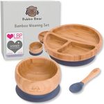 Bubba Bear ® Baby Bamboo Suction Bowl, Plate & Spoon Set | Stay Put Toddler Led Feeding Bowls & Plates | Free Guide to Weaning