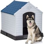 BestPet Dog House Big Dog House Plastic Dog Houses for Small Medium Large Dogs High All Weather Dog House with Base Support for Winter Tough Durable House with Air Vents Elevated Floor (41Lx37Wx39H)