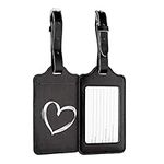 kwmobile Luggage Tags - 2X Synthetic Leather Name Address Cards for Travel Luggage, Suitcases - Brushed Heart White/Black