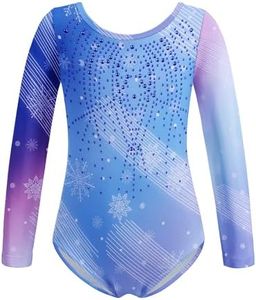 Zaclotre Kid Girls Gymnastic Leotard Long Sleeve Color Gradient Sparkly Ballet Dance One Piece Outfit