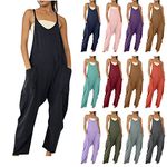 Jumpsuits for Women Casual One Piece Sleeveless Romper Spaghetti Strap Loose Overalls Baggy Long Pants with Pockets