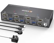 YOUTINGHDAV KVM Switch 2 Monitors 3 Computers, USB 3.0 KVM Switch HDMI 2.0 EDID, KVM Switch Dual monitor 4K@60Hz, USB HDMI Switch for 3 Computers Share Mouse Keyboard, with Wired Remote