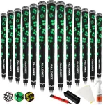 Full Choice Lucky+ Rubber Golf Grips, Four-Leaf Clover Pattern for Added Luck, High Traction and Feedback, Standard Size, RG03, Pack of 13 with Solvent