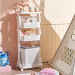 HomeStrap Laundry Magic Mover /3 Layer Laundry Basket With Wheels/Storage Basket/Household kitchen Shelf (White) Plastic