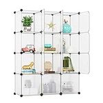 BASTUO Cube Storage Organizer, 14"x14" Plastic DIY Cabinet Units, 12-Cube Modular Bookcase Shelves Organizer Wardrobe Closet with Door for Livingroom, Bedroom and Office