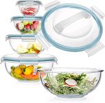 Luvan Glass Mixing Bowl with Lids Set of 5, 0.16, 0.44, 0.88, 1.76, 3 QT, Space-Saving Nesting Bowls Anti-Slip Salad Bowls for Mixing, Storage, Cooking, Microwave,Freezer,Oven and Dishwasher Safe