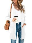 SUEANI Women’s Open Front Long Sleeve Soft Classic White Sweaters Cardigans with Pockets(Medium, White)