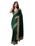 TRENDMALLS Women's Vichitra Silk Embroidery work Saree with Unstitched Blouse Piece (K1089-DarkGreen)