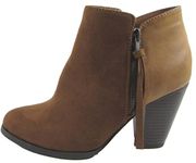 Soda Women's Ages Tassel Zip Chunky Heel Bootie, Cognac, 5 UK