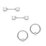 Nipple Ring 14G Barbell/Captive Combo Surgical Steel with Clear Round CZ Gems