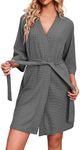 Ekouaer Robes for Women Waffle Knit Bathrobe Soft Lightweight Knee Length Loungewear