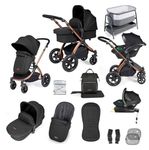 Ickle Bubba Stomp Luxe All-in-One i-Size Travel System with ISOFIX Base - Includes Bubba&Me Bed Side Crib(Bronze/Midnight/Black)