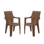 Nilkamal Mystique Plastic Chair with Armrest | Set of 2 | 3 Year Warranty | Heavy Duty Chair for Home, Living Room, Dining Room, Bedroom & Office | Stackable Polypropylene |Outdoor & Garden Use | RDB