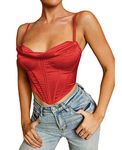 Satin Spaghetti Strap Party Crop Top Rave Cute Zip Back Outfits Corset Y2K Fashion Bustiers for Women, Red, 10-12