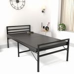 Honey Touch® Metal Folding Bed Single Size with Double Layer Mattress for Sleeping Guest Bed Easily Storable (Black, Double Layer Foam)