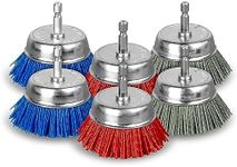 SALI 6Pack 3 Inch Cup Brush Nylon Filament Abrasive Wire Brush Wheel with 1/4 Inch Hex Shank, Three Grits Nylon Drill Brush Set for Removal of Rust Corrosion Paint