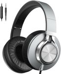 Ailihen Wired Headphones with Microphone and Volume Control, Over-Ear Foldable Corded Stereo Headsets for Teens Adults 3.5mm for Computers, Chromebooks, Tablets (Grey)