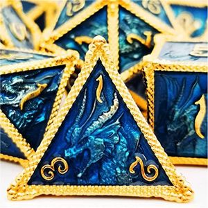 HAOMEJA DND Dice Metal Dragon Set Dice 7 Role Playing Dice D&D Solid Dice Dungeons and Dragons (Gold Blue)…