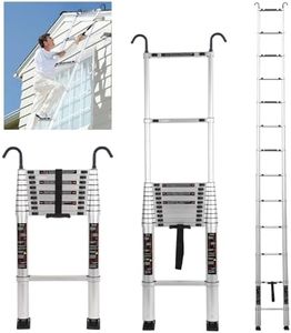 JADDUO Telescoping Ladder with Hooks, 12.5 FT Aluminum Collapsible Extension Ladder - 350 LBS Capacity, Non-Slip Feet, Portable Multi-Purpose Compact Ladder for Home, RV, Loft