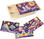 Nattork Wooden Puzzles for Kids Ages 4-8, 4-in-1 Wooden Jigsaw Puzzles in a Box (48 pcs), Toddler Educational Toy Gift with Outer Space Puzzles, Funny Puzzle Game for Kids Ages 3-5